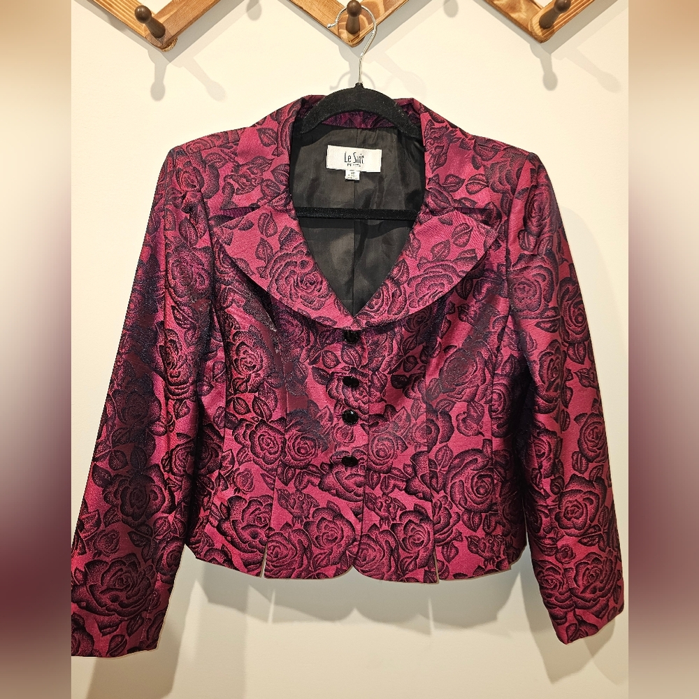 Le Suit Petite Blazer Maroon & Black Size 8p